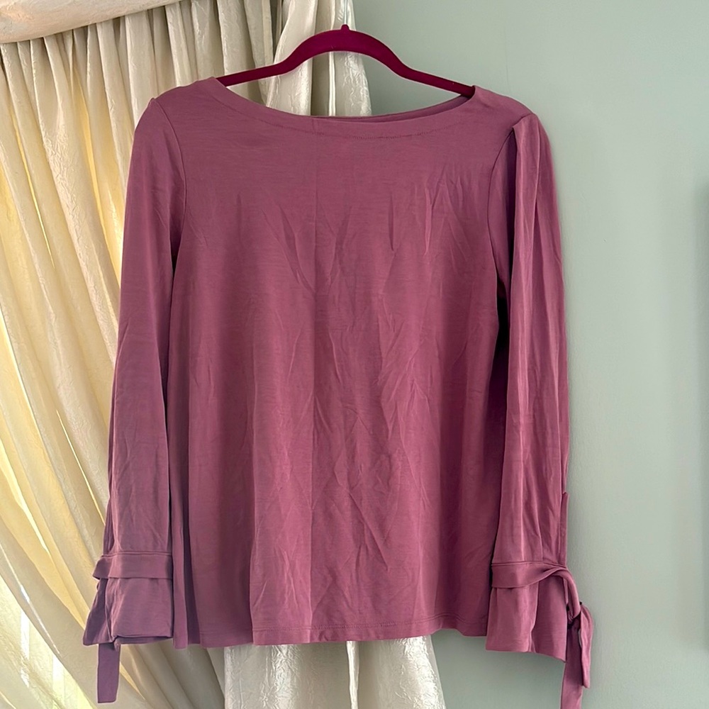 Banana Republic Mauve Tie-Sleeve Long Sleeve Top